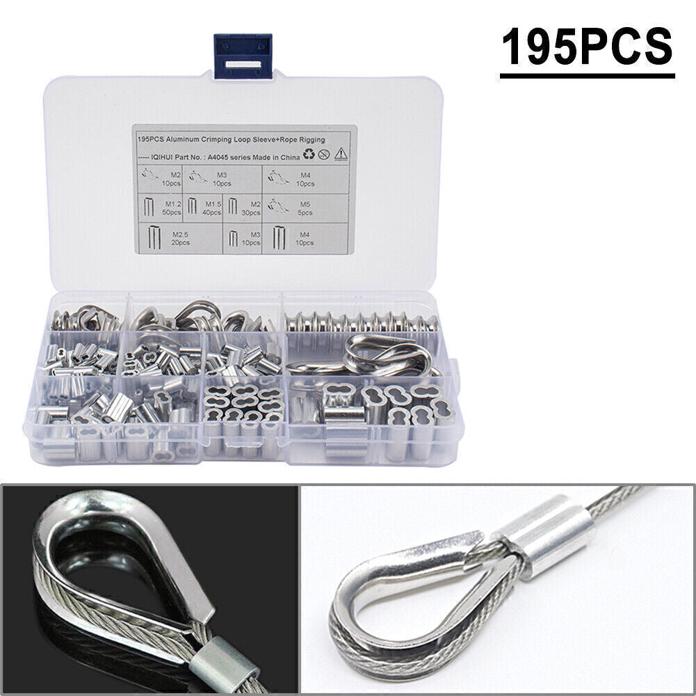For 1/16-3/16 Wire Rope Cable Thimbles Rigging Crimping Loop Sleeve Assortment