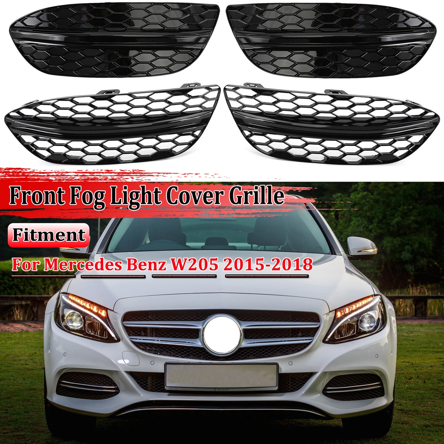 A pair of front bumper fog light ventilator grille covers for the for Mercedes-Benz W205 (2015-18)