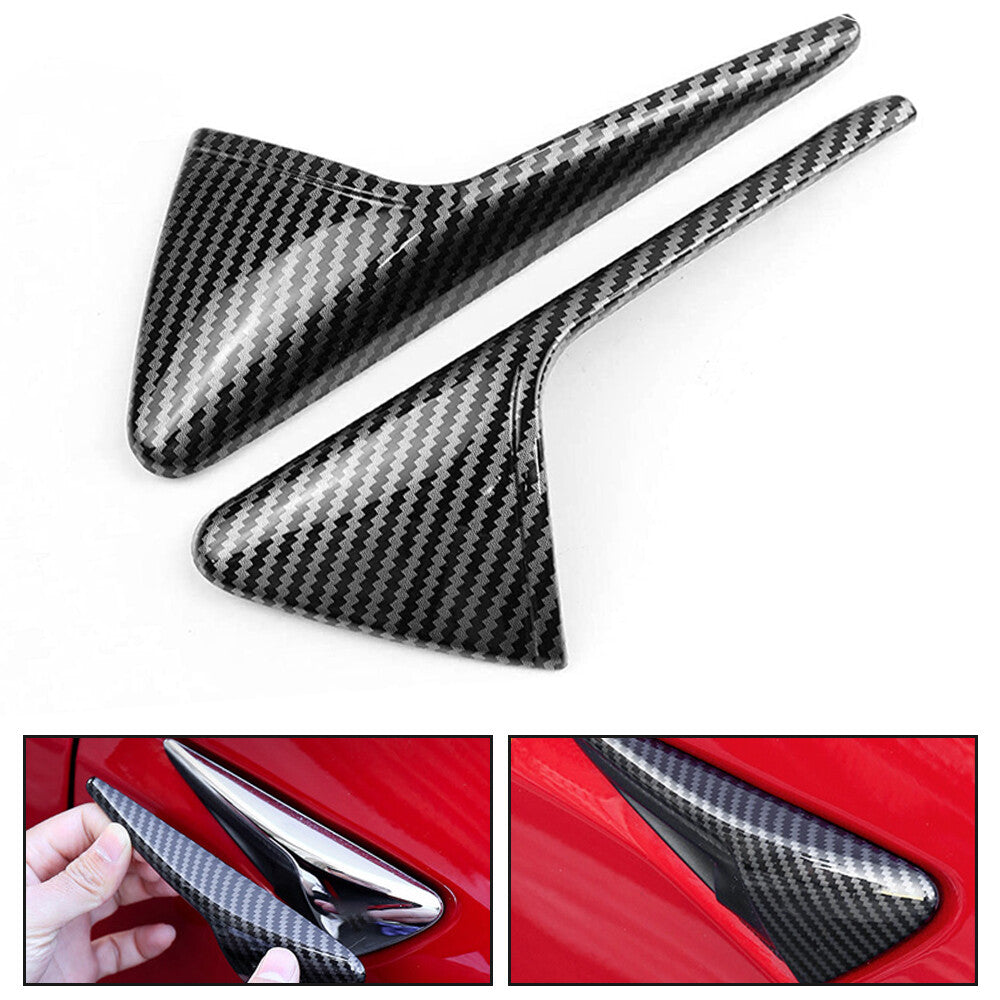 2X Carbon Fiber Style Side Fender Camera Vent Cover Trim For 17-20 for Tesla Model 3