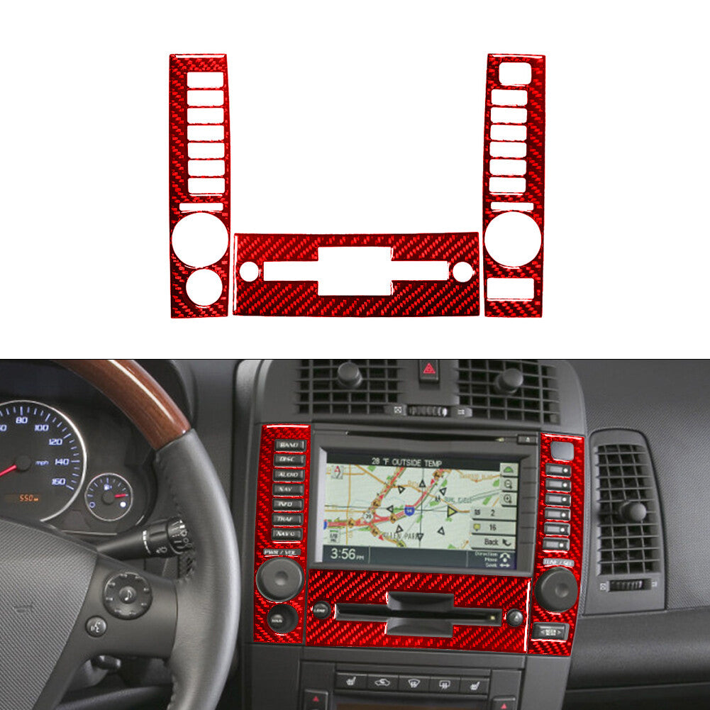 Red Vehicle Carbon Fiber Navigation Panel Cover Trim for Cadillac CTS 2003-2007