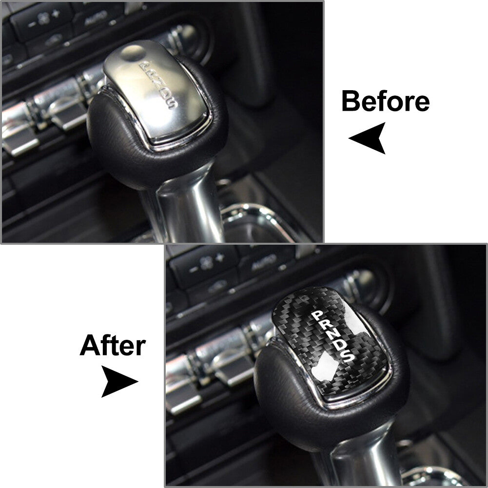 Gear Shift Knob Cover Head Trim for Ford for Mustang 2015-2023 Carbon Fiber Black