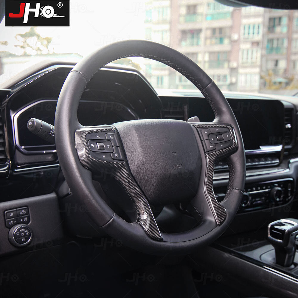 Real Carbon Fiber Steering Wheel Panel Cover Trim for Chevy Silverado 2019-2023