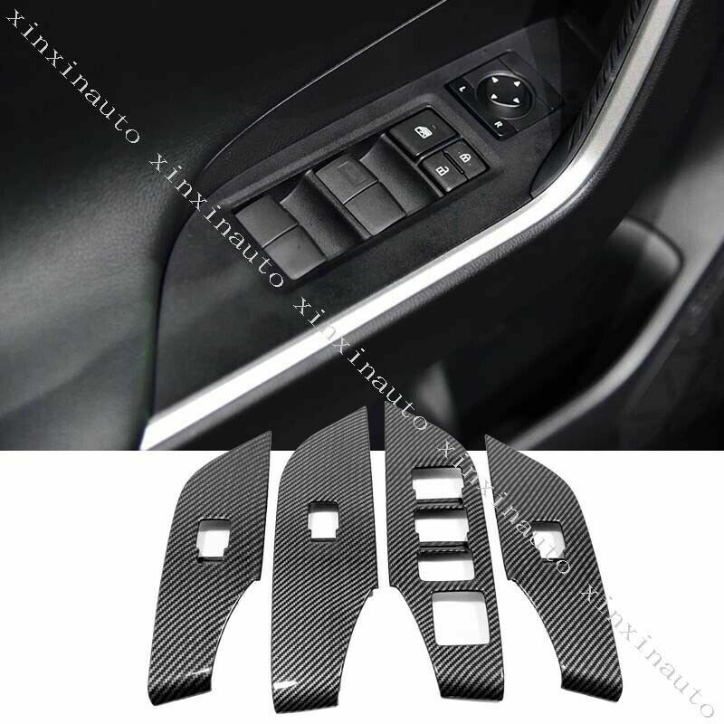 4X Carbon Fiber Interior Window Lift Switch Cover Trim for Toyota RAV4 2019-2022