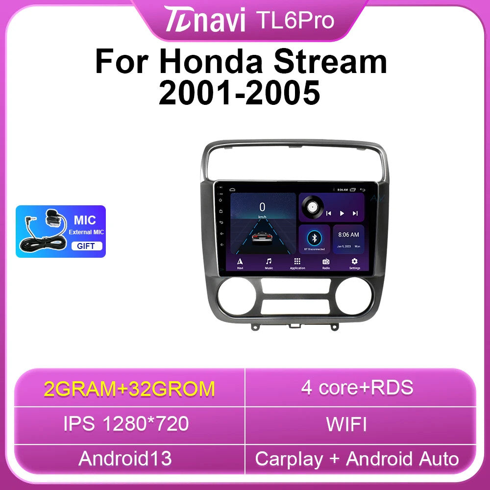 for Honda Stream 2001-2005 Stereo Android CarPlay Car Radio GPS Player Screen