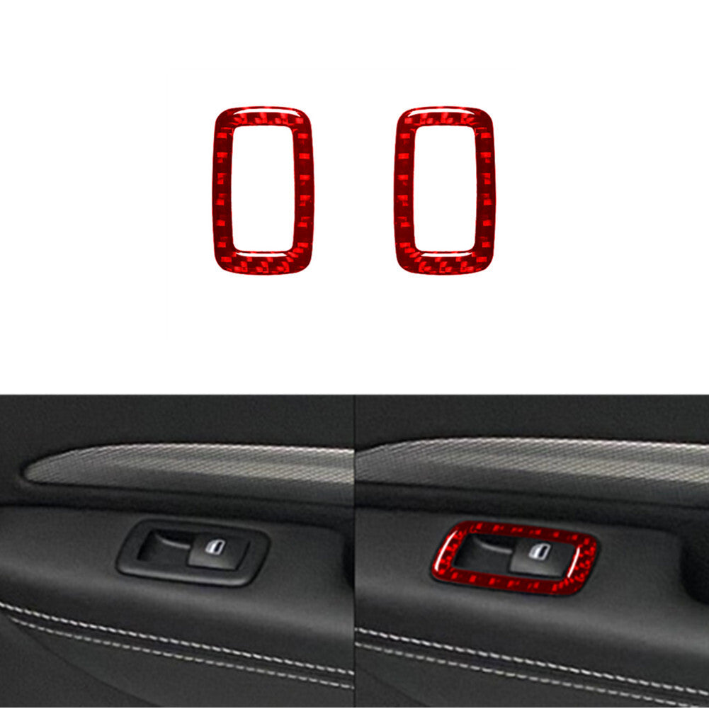 2Pcs Red Carbon Fiber Rear Door Control Frame Trim for Dodge Durango 2014-2020