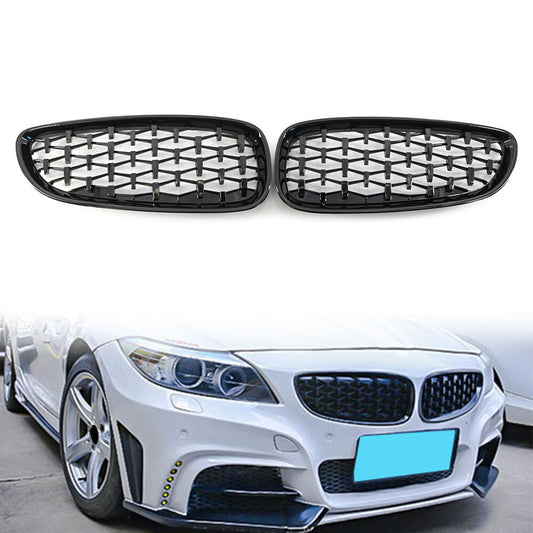 for BMW E89 Z4 2009-2016 2x Gloss Black Front Grille Grill Diamond Meteor Style