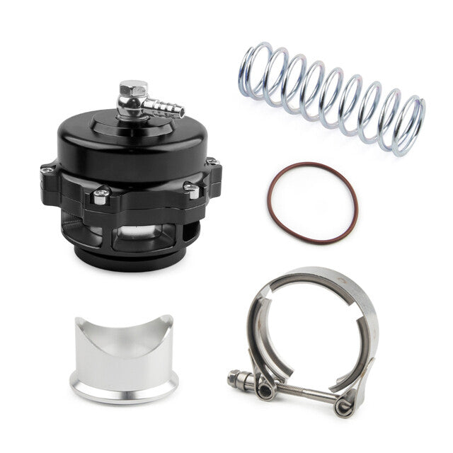 Black 50mm Blow Valve (BOV) with V-band Flange Adapter Clip Spring O-ring Kit
