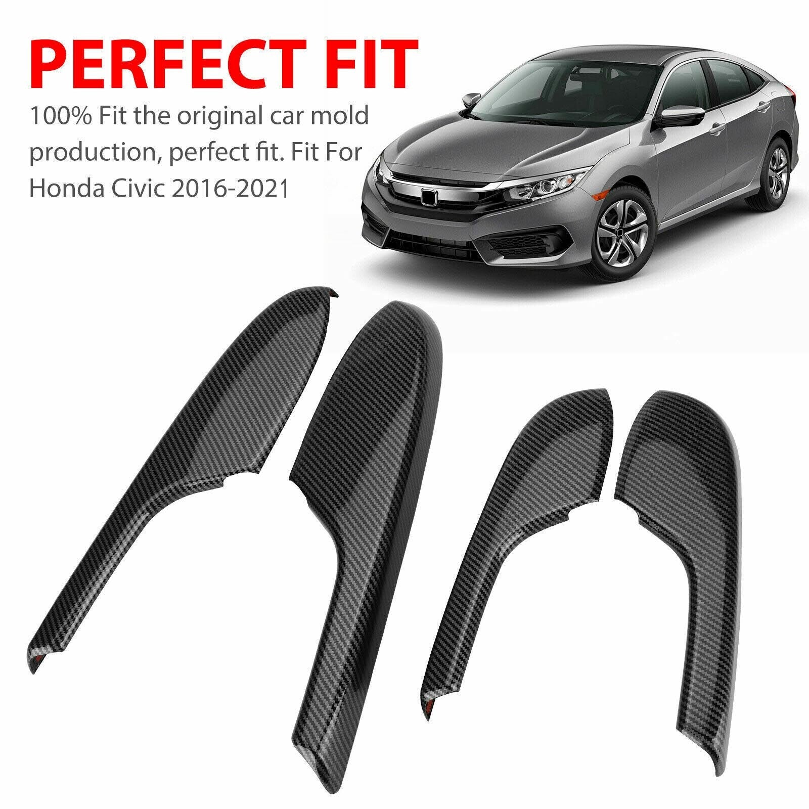 4x Carbon Fiber Interior Door Armrest Panel Cover for Honda for Civic 2016-2021