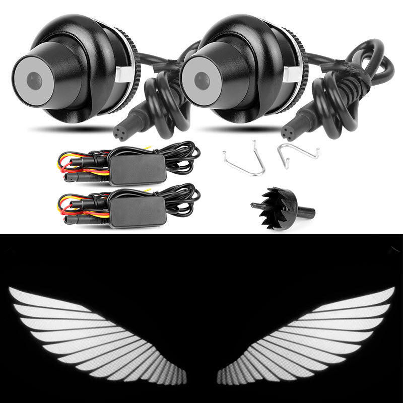 2Pcs Car Rearview Mirror Side LED Angel Wing Light Welcome Lamp Shadow Projector
