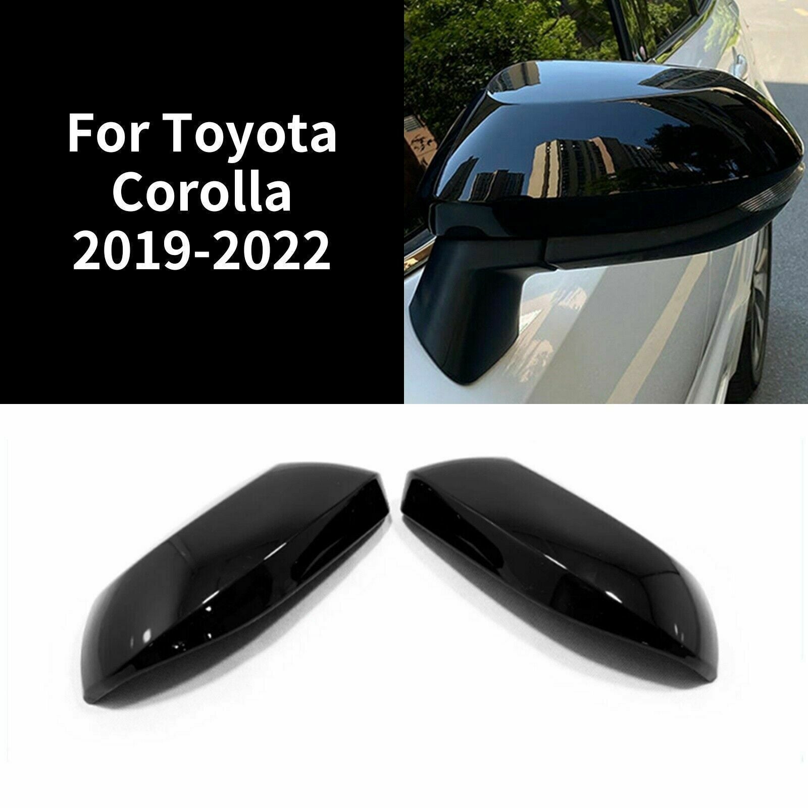 2X for Toyota 2019-2023 for Corolla Piano Black Side Door Rearview Mirror Cover Trim