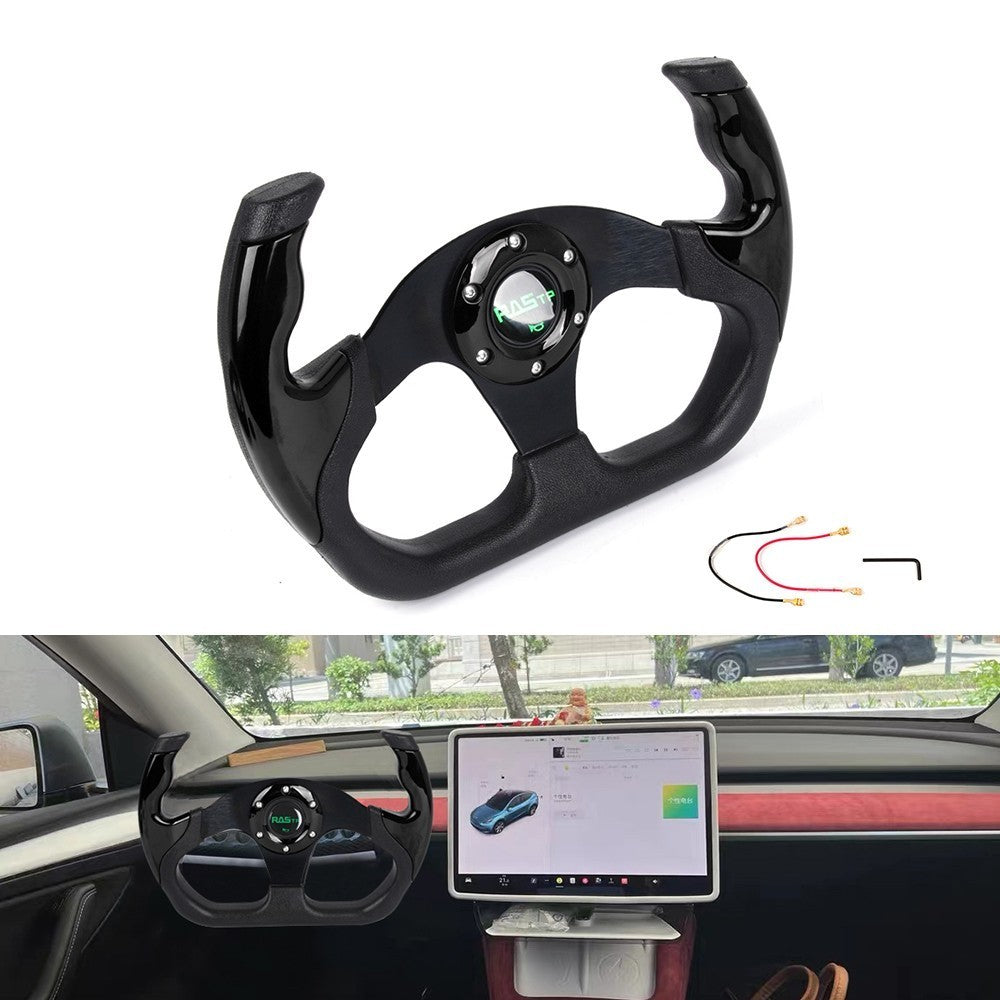 13 325mm U-Shape Flat Drift Racing Steering Wheel Horn Button Universal 6 Hole