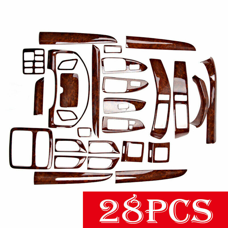 28x Wood Grain Inner Dash Trim Kit Cover Refit for Toyota Prado FJ120 2003-2009