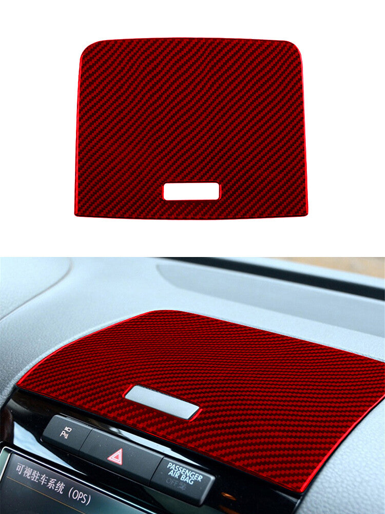 Red Central Control Storage Box Trim Cover Carbon Fiber for VW Touareg 2011-2018