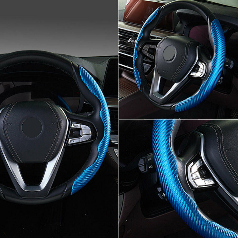 2PCS Car Steering Wheel Booster Anti-Slip Cover Carbon Fiber Blue Accessories