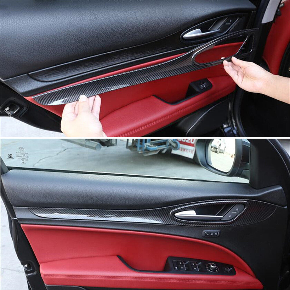 Carbon Fiber ABS Interior Door Panel Decor Trim for Alfa Romeo for Stelvio 2017-2020