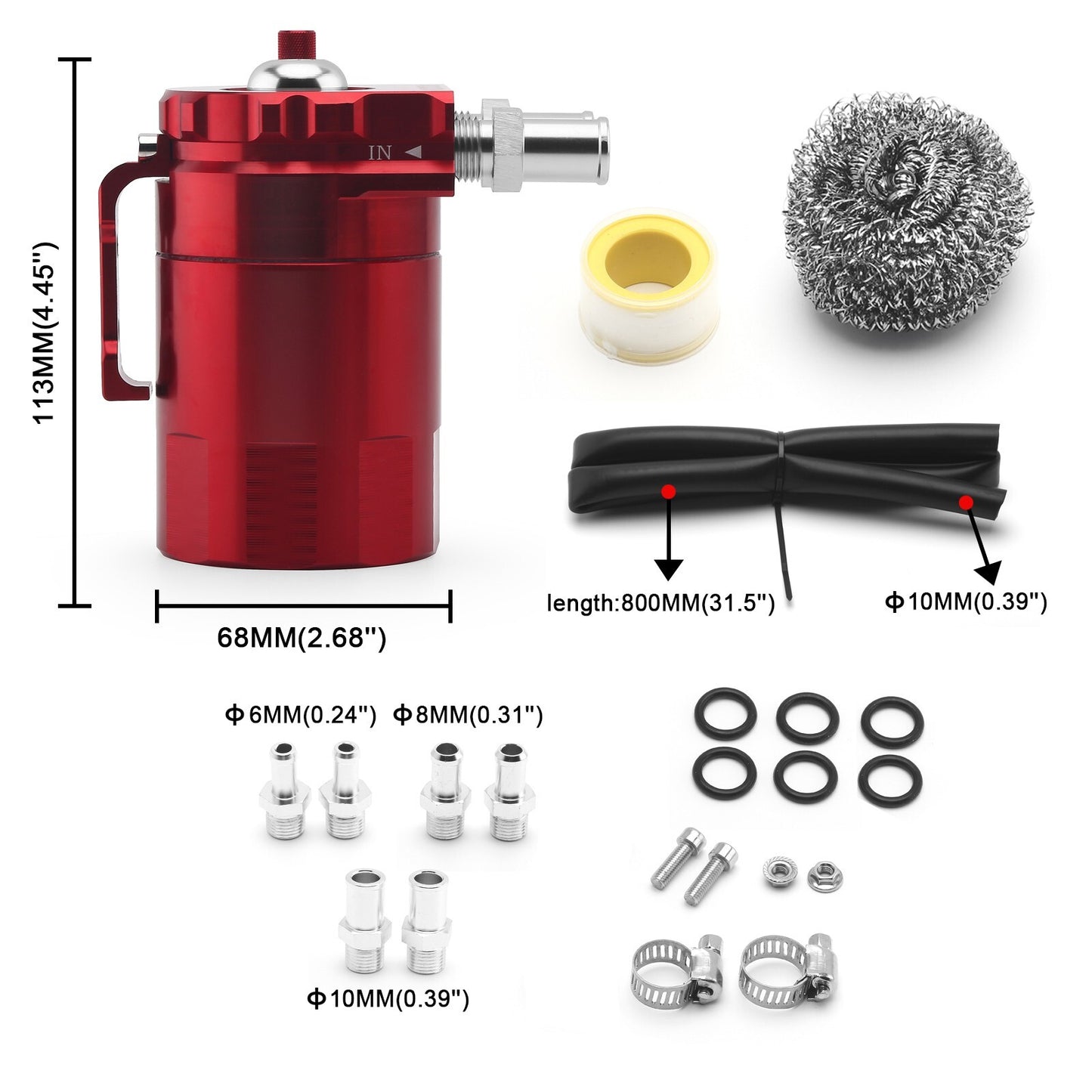 RED Oil Catch Tank Can Reservoir With Breather Filter Aluminum Fuel Engine