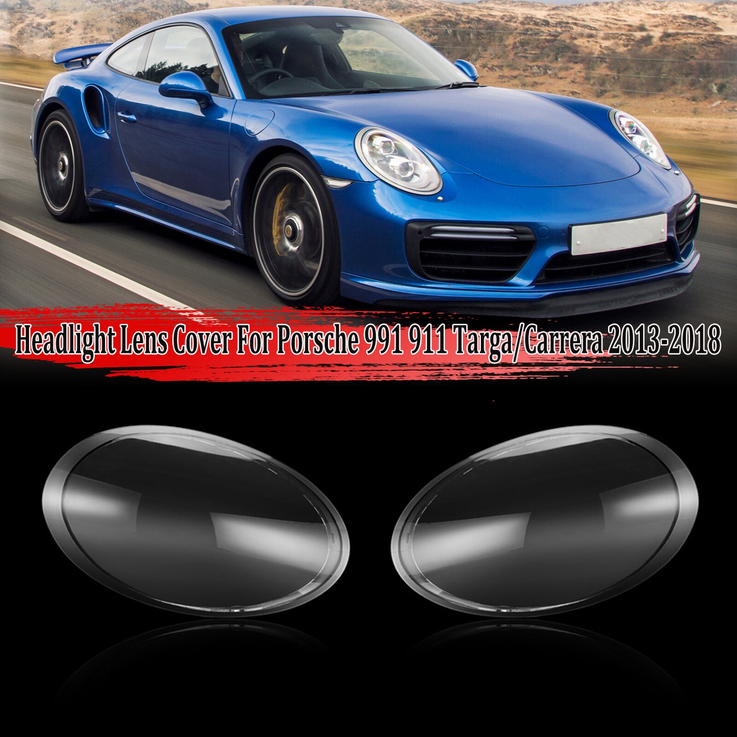 2X for Porsche 991 911 Targa Carrera 13-18 Front Headlight Lens Replace Cover