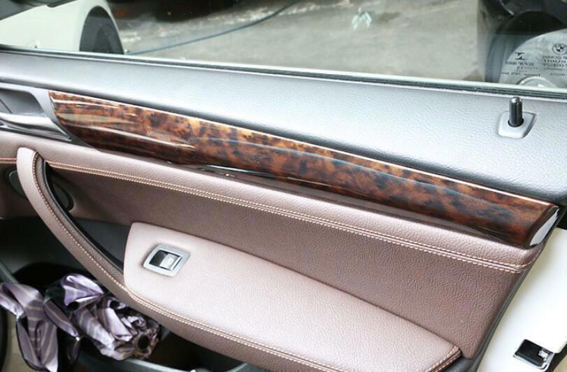 for BMW X3 F25 2011-2017 Agate Wood Grain Inner Door Panel Molding Cover Trim 4P