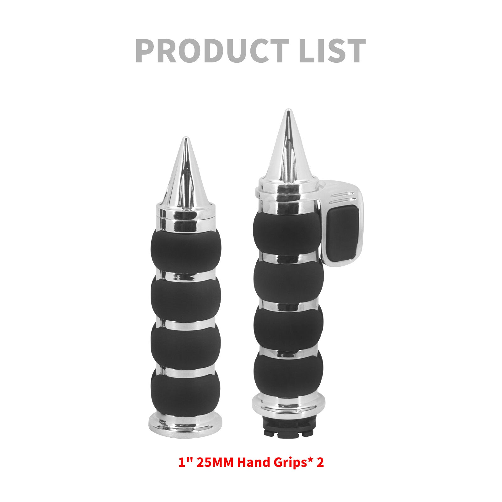 Chrome 1 Non-Slip Rubber Spike Hand Grips Fits for Harley for Honda for Yamaha for Kawasaki