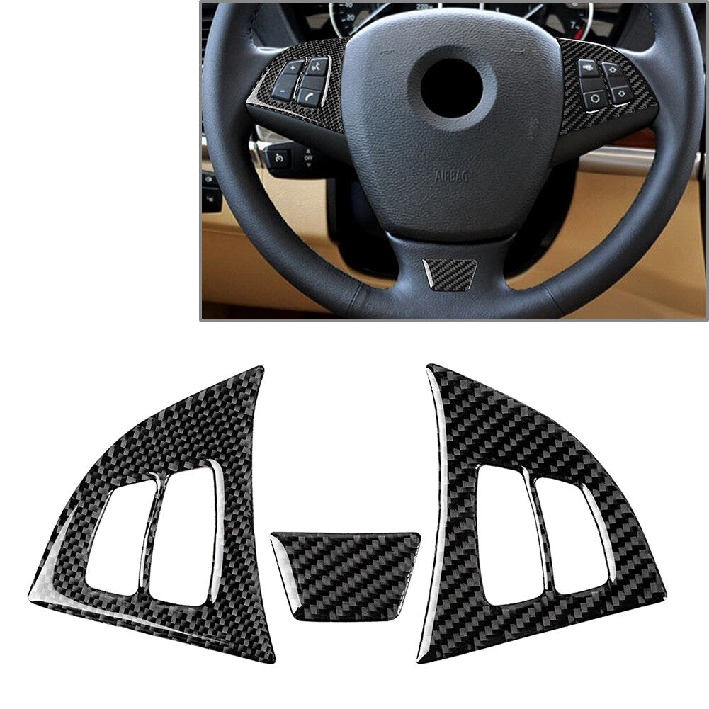 Interior Steering Wheel Cover Trim Fit for BMW X5 X6 E70 E71 Carbon Fiber Auto 3PCS