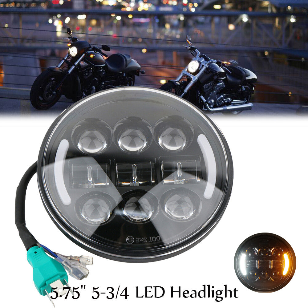 5.75-inch 5-3/4-inch round LED headlights with high and low beam DRLs suitable for Harley Sportster black.