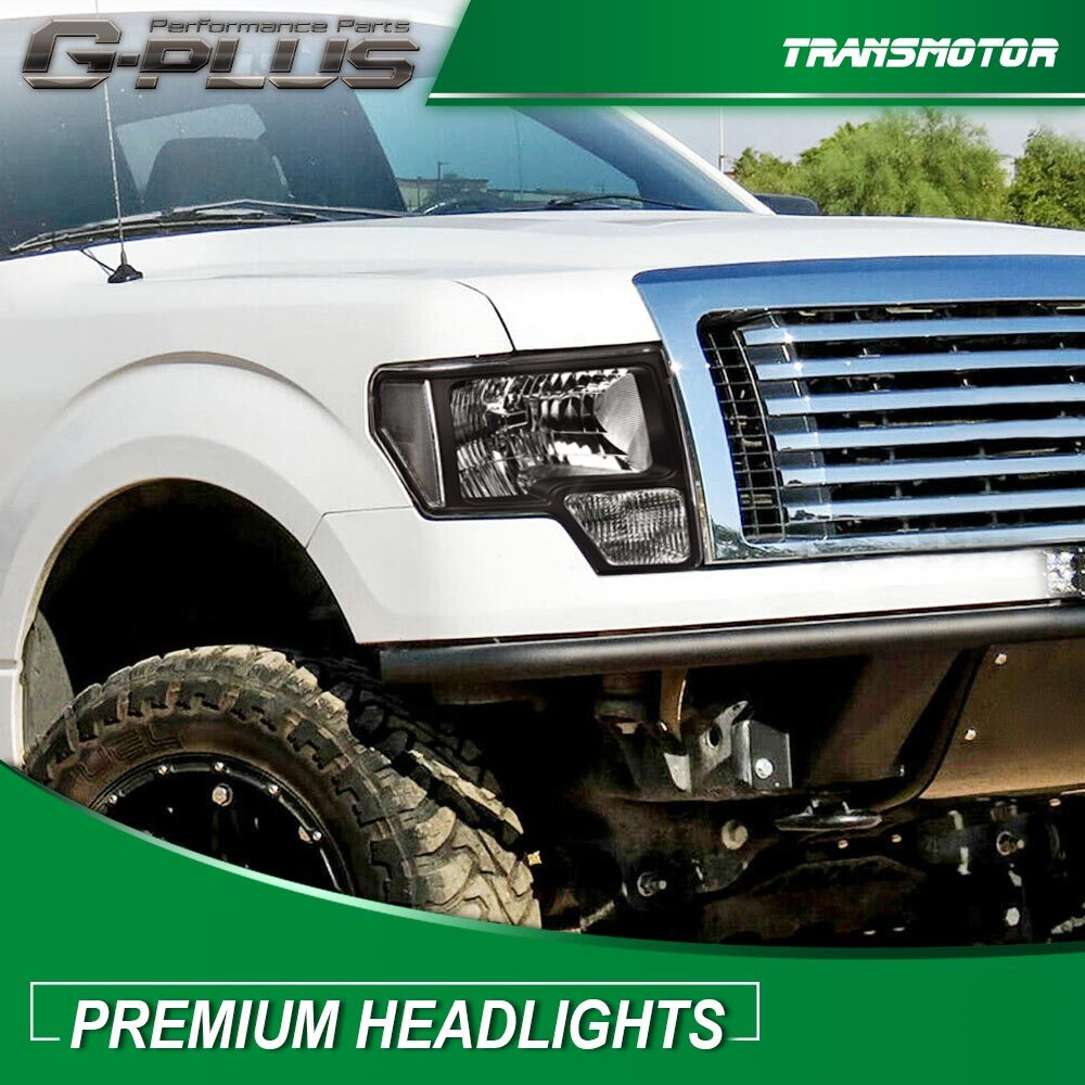 Suitable for 2009-2014 for Ford F-150. Black headlight assembly with pickup for left and right sides.