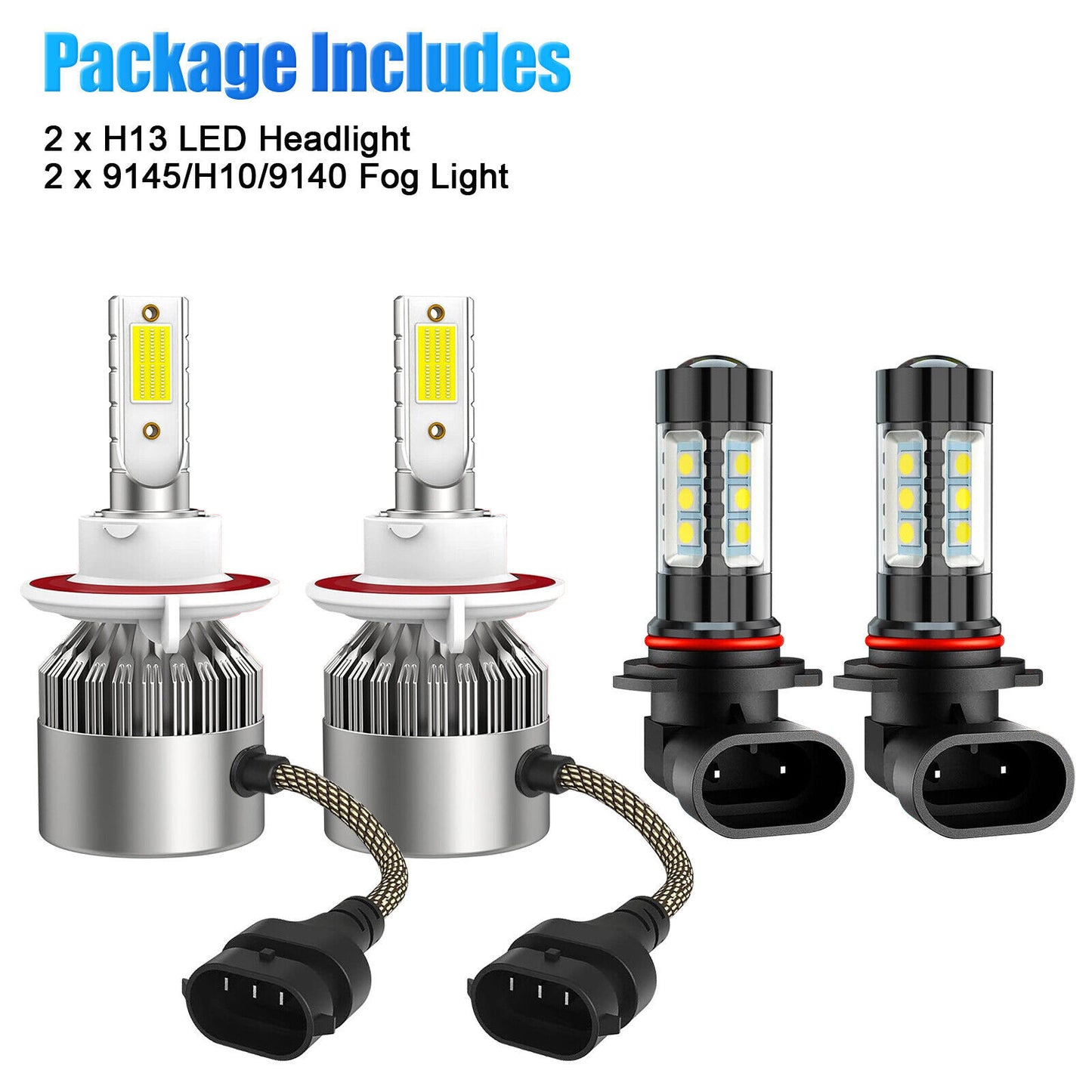 8000K LED Headlight Hi/Lo + Fog Light For 2004-2014 for Ford F-250 4X Bulbs Cambo