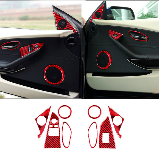 9Pcs for BMW 6Series E63 E64 2004-10 Red Carbon Fiber Door Panel Set Cover Trim