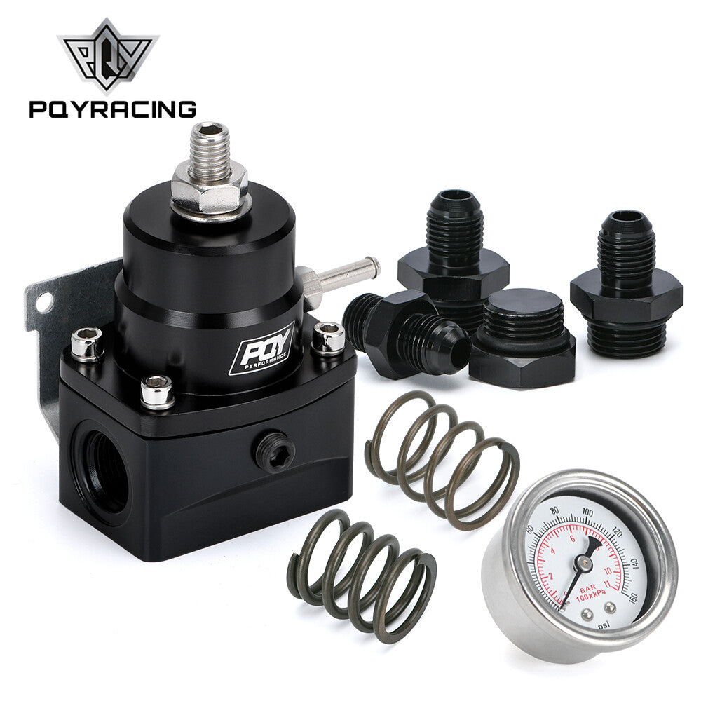 Black Adjustable Fuel Pressure Regulator Kit AN6 Fitting 3-20 20-45 45-70 PSI