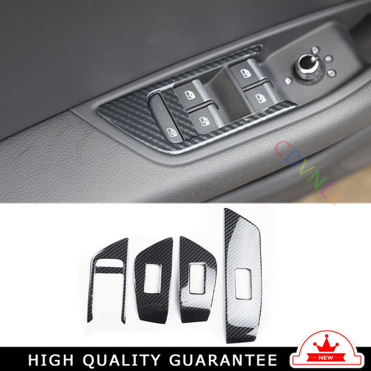 Glass Window Lifting Lock Panel Trim 4PCS Fit for Audi A5 2017-2019 Carbon Fiber