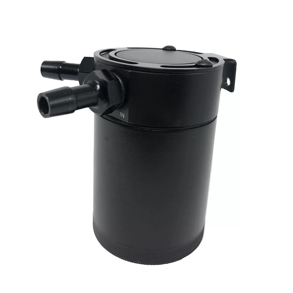 Black 2-Port Oil Catch Can Aluminum Universal Reservoir Tank Compact w/Baffled