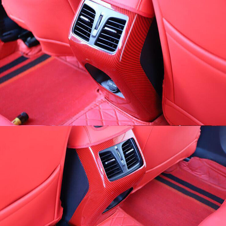 for Hyundai Sonata 2015-19 Red Carbon Fiber Rear Row Air Outlet Anti-kick Cover