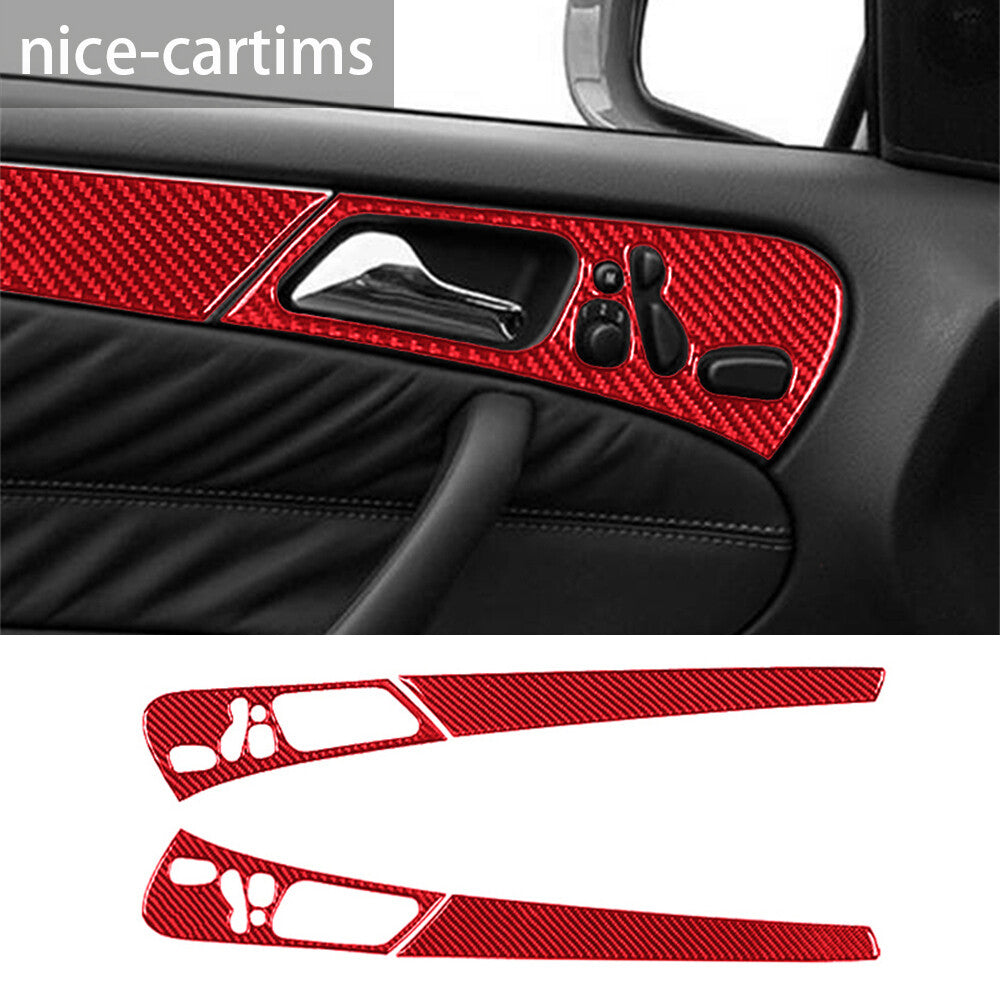 for Benz C Class W203 2005-07Red Carbon Fiber Inner Front Door Handle Panel Trim