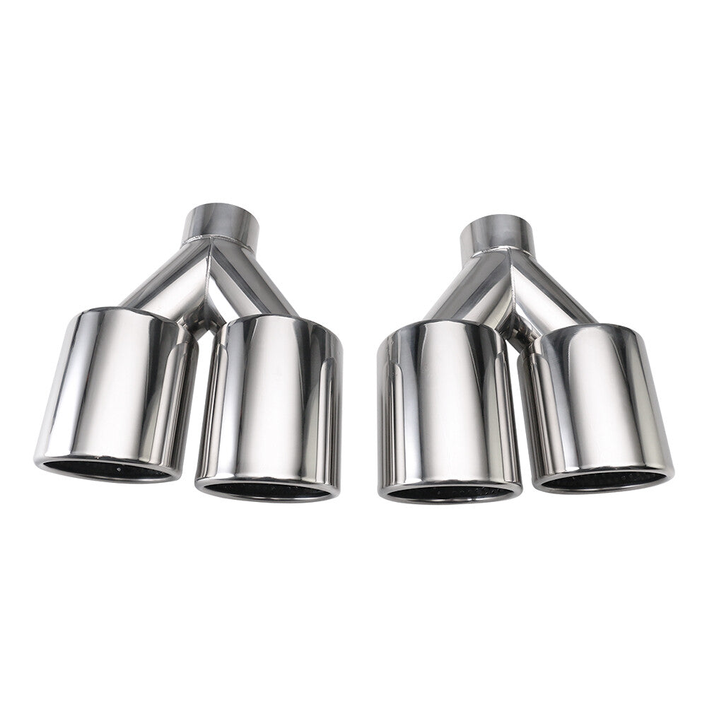Pair 2.5'' ID 4''OD Universal Dual Exhaust Tip Edge Tips Double Wall Tip W/ Mesh