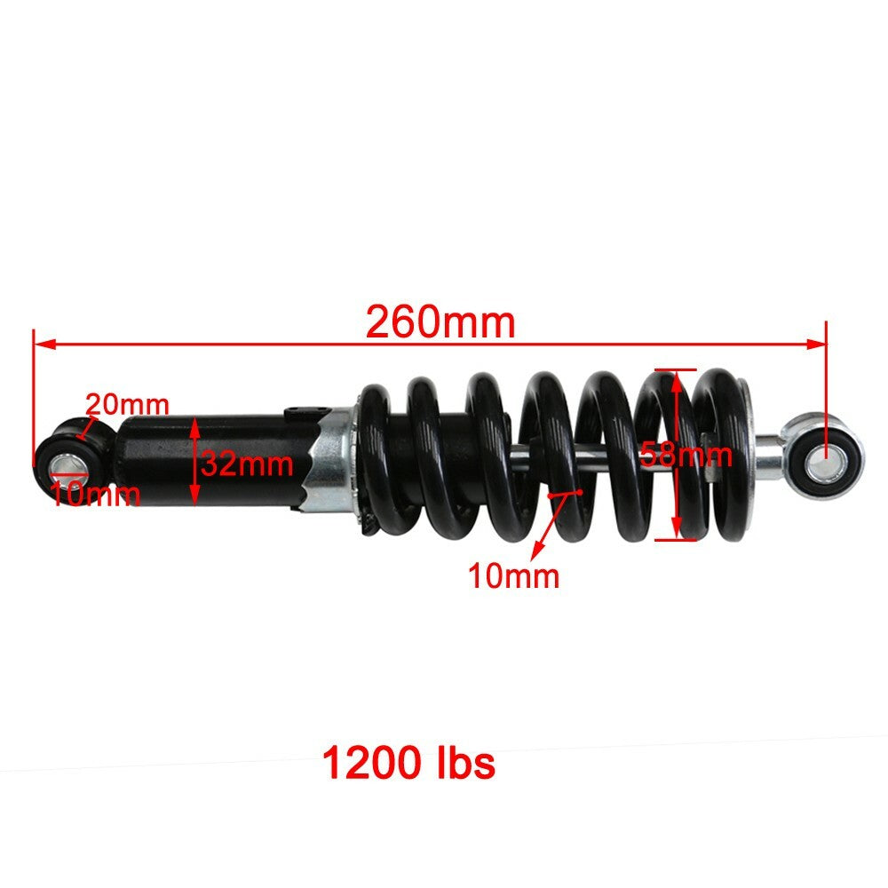 10-inch 260mm rear shock absorber for 110cc, 125cc, and 140cc Apollo SSR pit bikes.