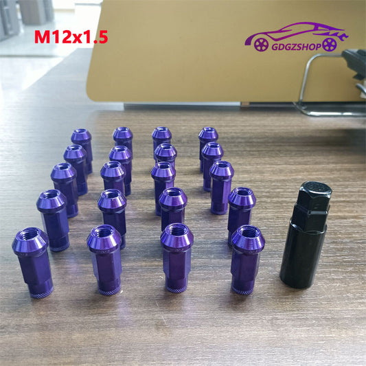 20pcs M12x1.5 Lug Nuts 48mm Steel Open End Wheel Nuts Bolts w/ Socket Key Purple