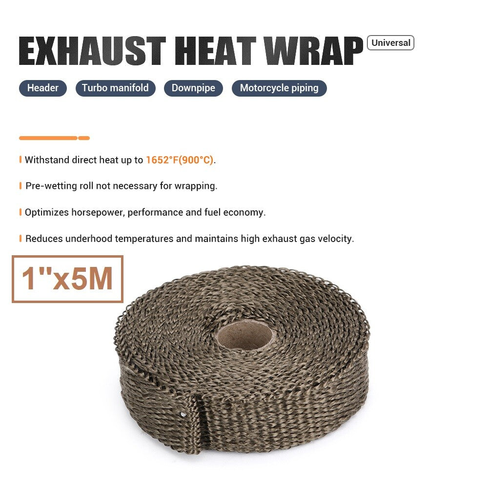 Fiberglass Titanium Roll 1x16FT Exhaust Header Pipe Heat Wrap Tape W/ 4 Ties