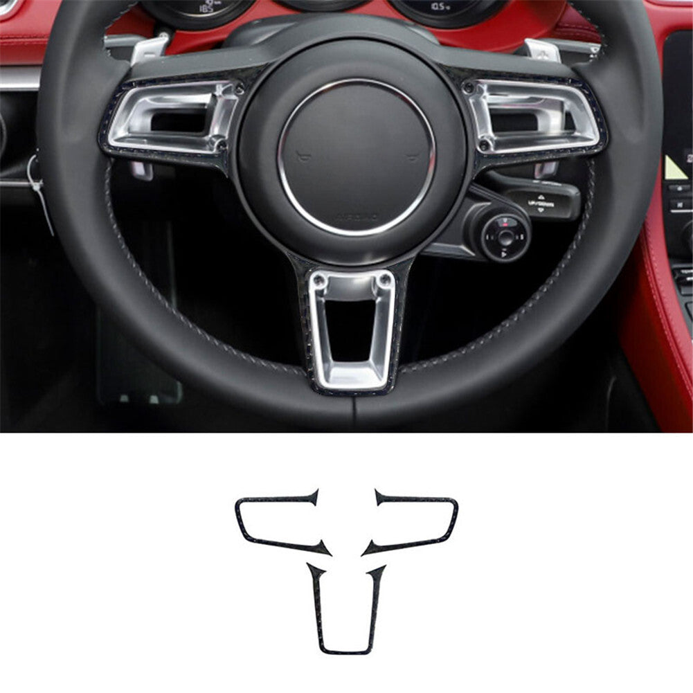 3X Carbon Fiber Steering Wheel Outer Frame Cover Trim for Porsche 718 2016-2022