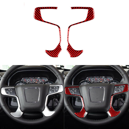 Red Carbon Fiber Steering Wheel Accent Trim For Silverado for GMC for SIERRA 2014-2018 B