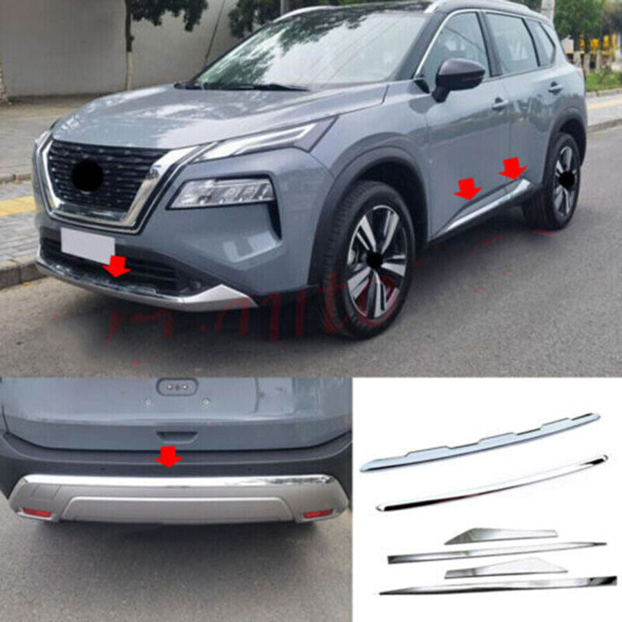 for Nissan Rogue 2021-23 Chrome ABS Front/Rear BumperBody Molding Strip Trim 6x