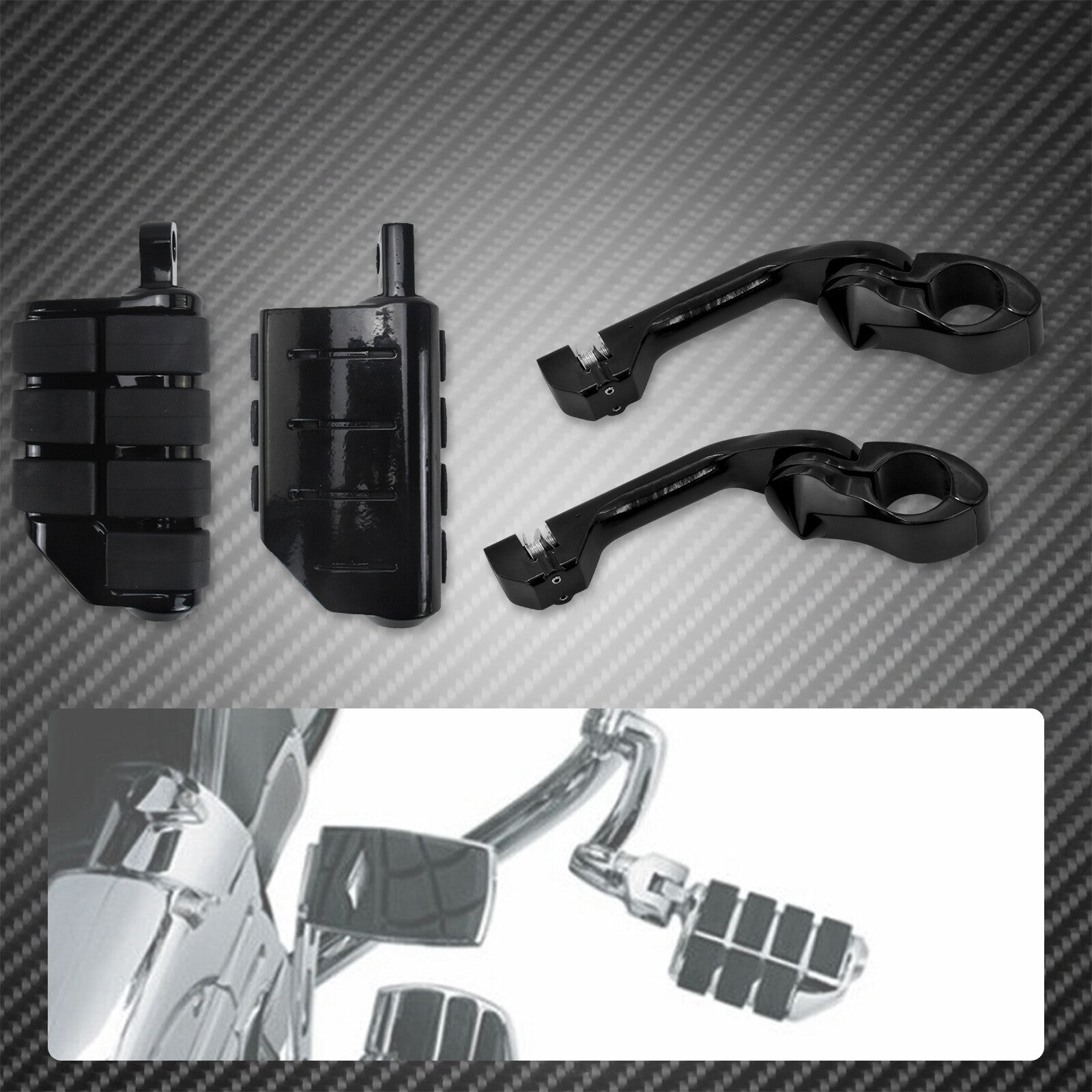 Black 1-1/4 Engine Guard Highway Long Angled Mount Foot Pegs for Harley Touring