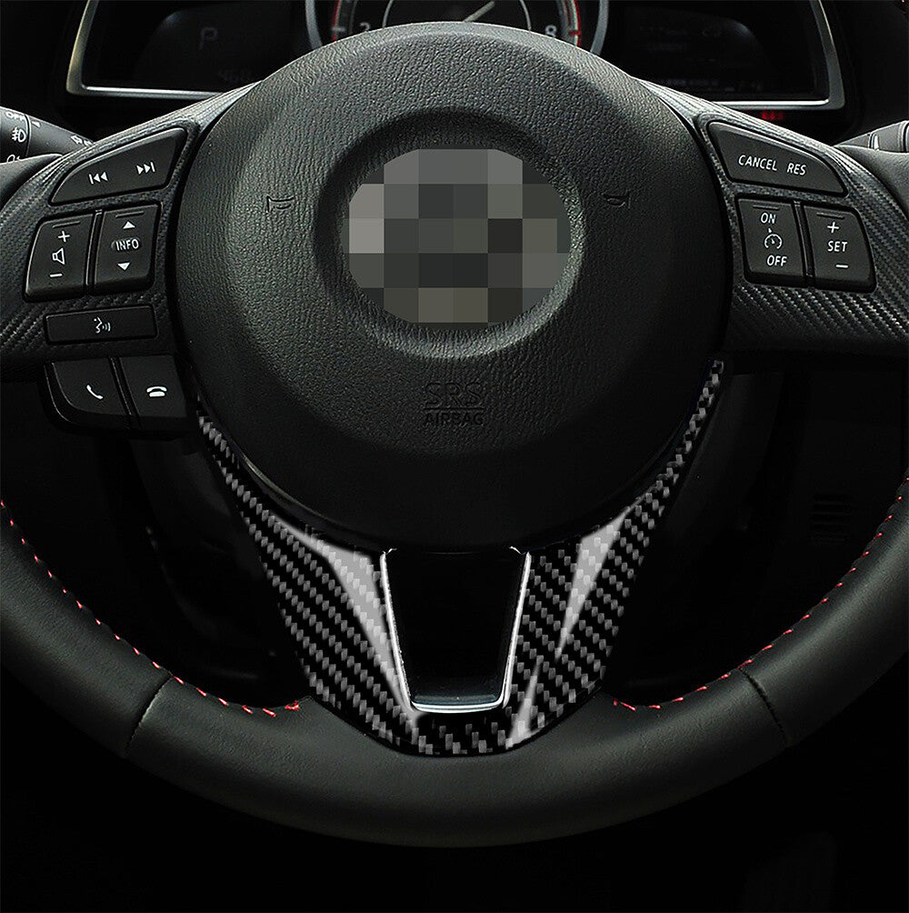 Carbon Fiber Interior Steering Wheel Panel Cover Fit for Mazda 3 Axela 2014-2016