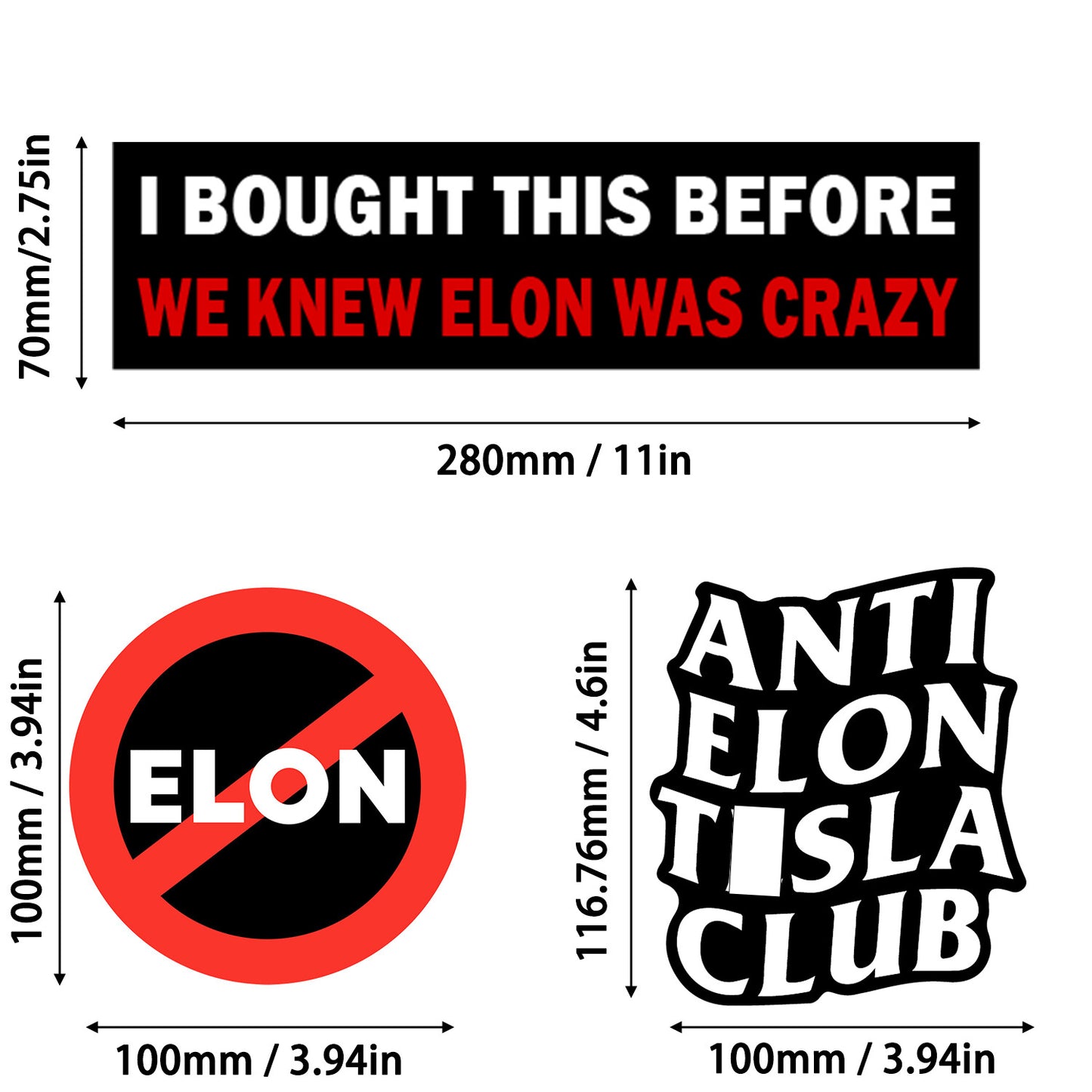 3PCS/Set Anti Elon Bumper Stickers Waterproof Funny Sticker for Car Owners