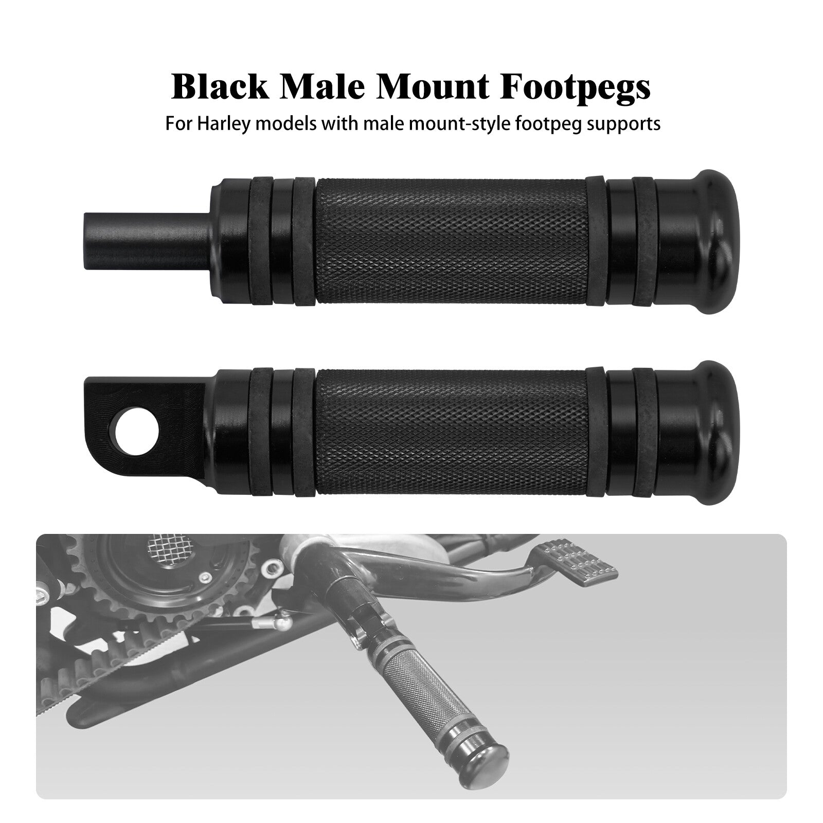 Knurled Rear Male Mount Foot Pegs Fit for Harley Touring Sportster Softail Dyna