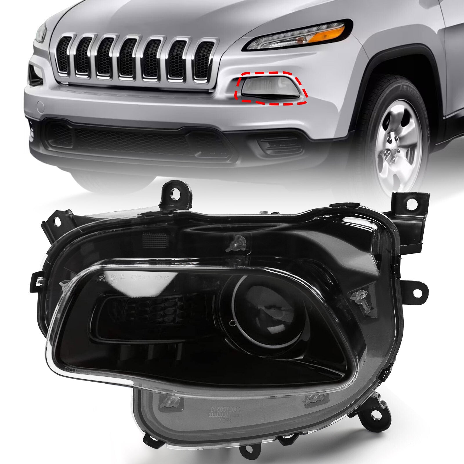 Suitable for 2014-2018 for Jeep Cherokee halogen black headlights, headlight drivers, left LH