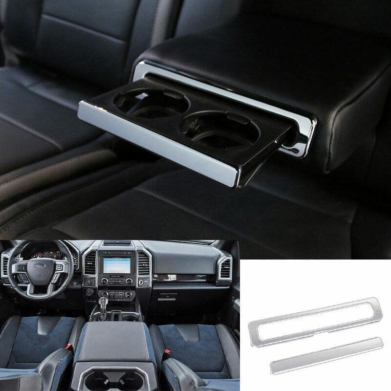 Chrome ABS Rear Armrest Box Cover Trim 2PCS Fit for Ford F150 F-150 2015-2020