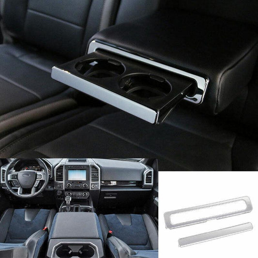Chrome ABS Rear Armrest Box Cover Trim 2PCS Fit for Ford F150 F-150 2015-2020