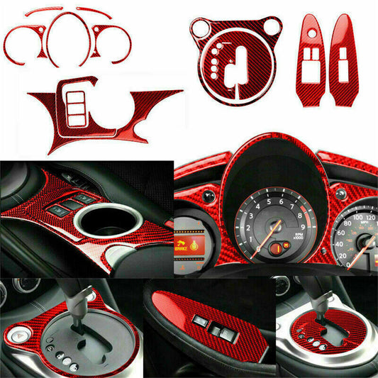 12Pcs Red Carbon Fiber Full interior Set Kit Cover Trim for Nissan 370Z 2009-20