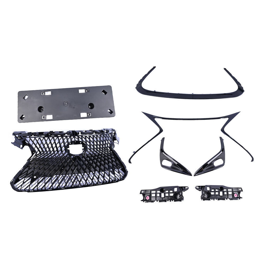 Front Grille W/Trim Molding Gloss Black Set For 2015-2017 for Lexus ES300H ES350