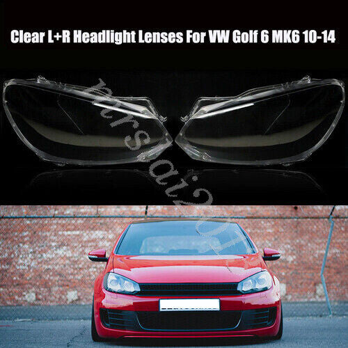 Headlight Lenses Cover Clear Lens Replacement L + R for VW for Golf 6 MK6 2010-2014
